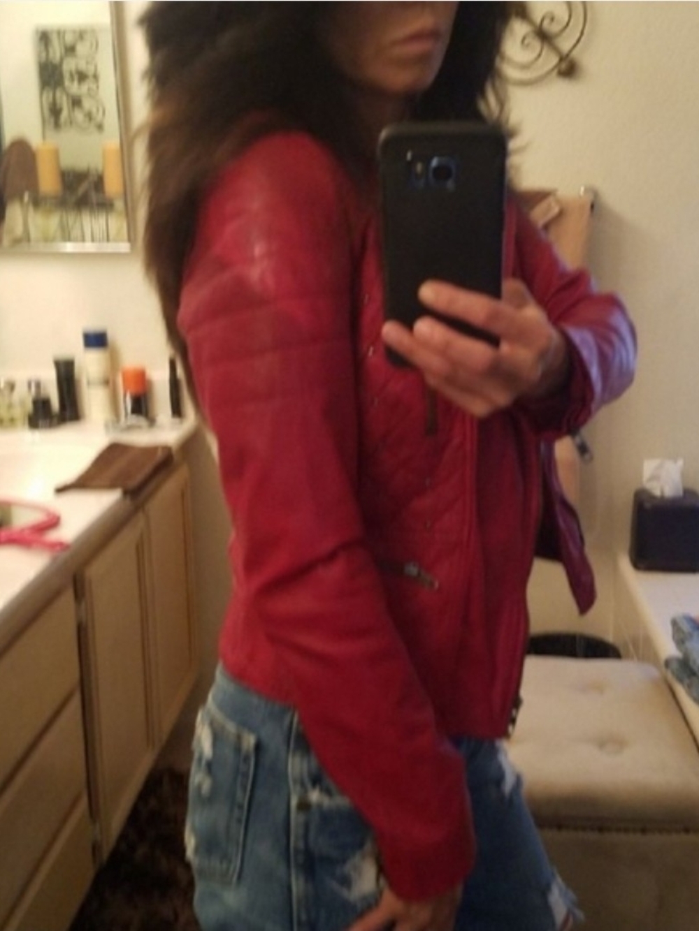 Zara Red Geniune Leather Moto Jacket Size Medium